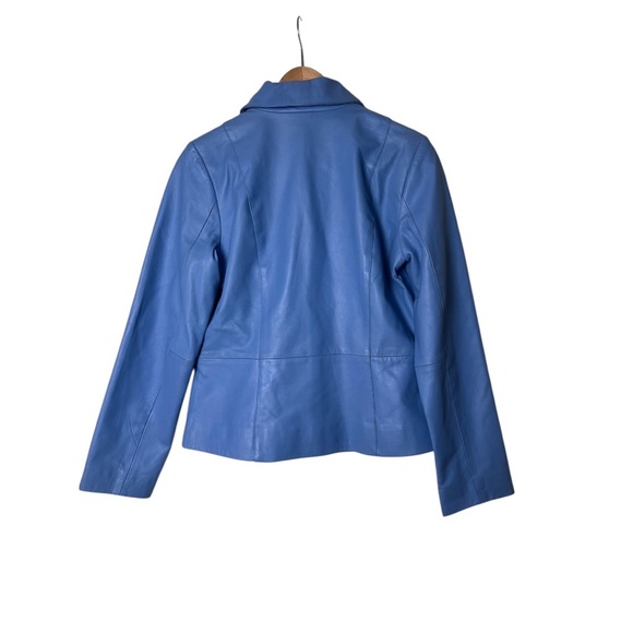 Vintage Y2K Blue Leather Jacket Collared Button Up Womens S 1847 - Picture 3 of 4